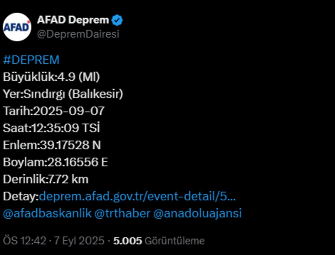 Son Dakika | Ayrıca İstanbul, Çanakkale, Izmir! Deprem Boyutu 4.9: Birkaç dakika içinde salınan Apad'in açıklaması 3 geldi